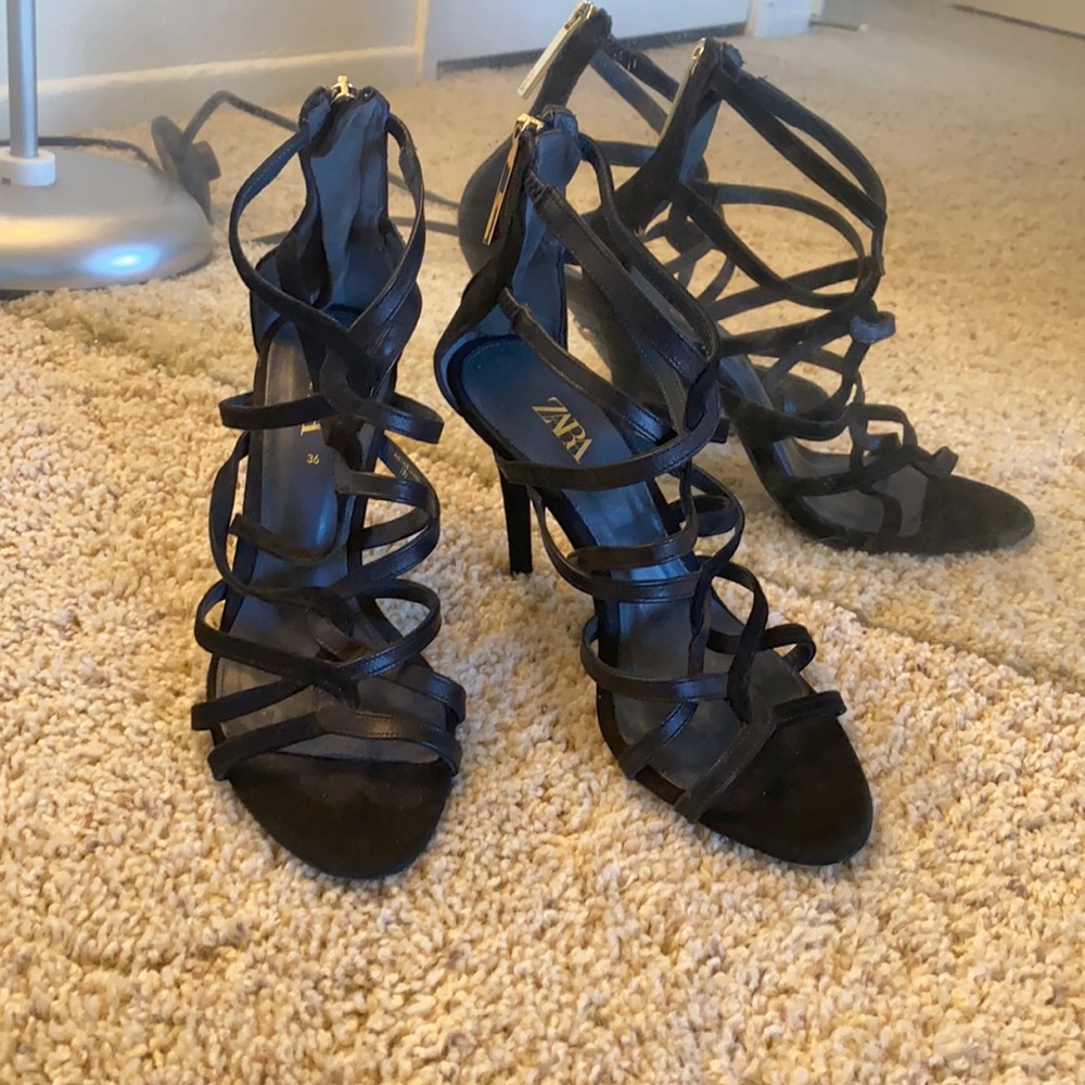Zara Black Strappy High Heel Sandals